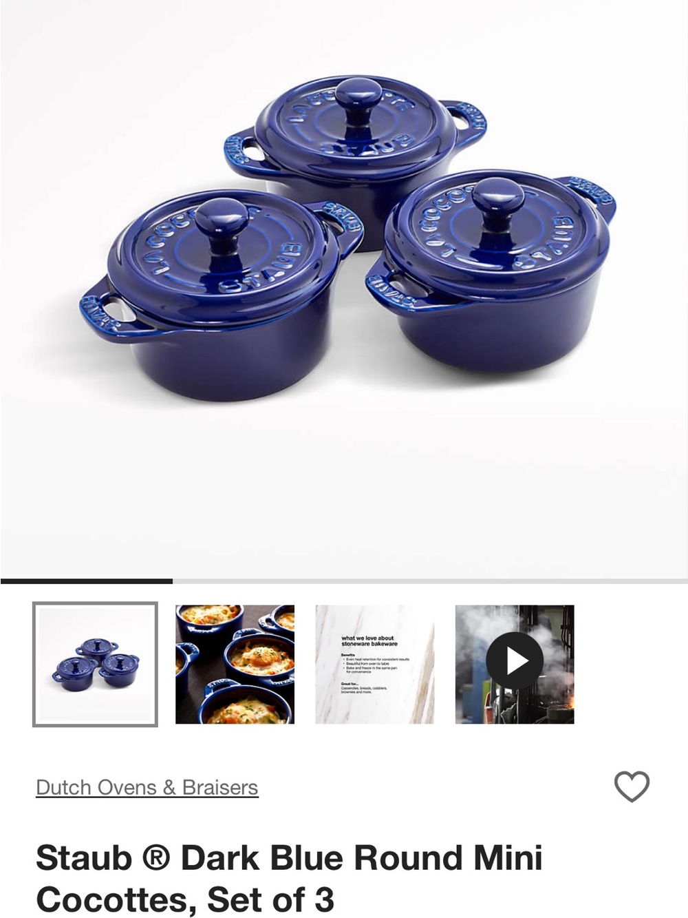 Staub Dark Blue Mini Round Cocotte Set of 3